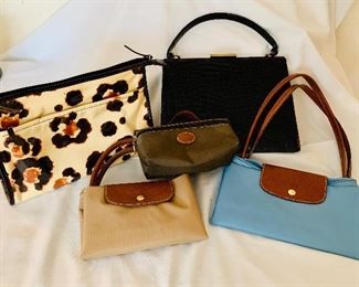 Kate Spade, Longchamp, and vintage black purses