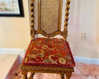 French style highly carved oak chairs with cane seat and backs