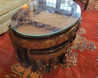 21" high x 45" wide x 30" deep (6 individual stools underneath table)