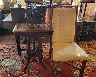 chair is 43" high x 23" wide x 22" deep; marble topped table is 30" high x 23" wide x 18" deep