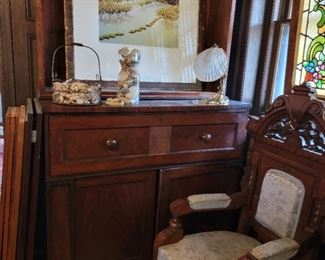 Cabinet pictured has a lower cabinet and a top hutch that has glass doors (not attached) and comes apart into two pieces. As pictured measures 97" high x 46" wide x 23" deep.