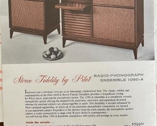 Pilot 1090-A Vintage Tube Stereo Console Unit 690-A Preamp/FM Stereo Tuner Garrard RC88/4 Turntable Pilot SA-232 Amp EL84 Amplifier Jensen 41-77D Jensen P15P Special Design C-1090 Main Unit: 34x40x18in Speaker: 34x25.25x18in HxWxD