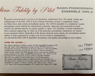 Pilot 1090-A Vintage Tube Stereo Console Unit 690-A Preamp/FM Stereo Tuner Garrard RC88/4 Turntable Pilot SA-232 Amp EL84 Amplifier Jensen 41-77D Jensen P15P Special Design C-1090 Main Unit: 34x40x18in Speaker: 34x25.25x18in HxWxD