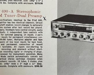 Pilot 1090-A Vintage Tube Stereo Console Unit 690-A Preamp/FM Stereo Tuner Garrard RC88/4 Turntable Pilot SA-232 Amp EL84 Amplifier Jensen 41-77D Jensen P15P Special Design C-1090 Main Unit: 34x40x18in Speaker: 34x25.25x18in HxWxD