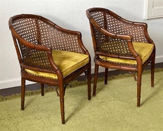 2pc Vintage Mid-century Hekman Cane Chairs PAIR Hollywood Regency 33x22x24in HxWxD