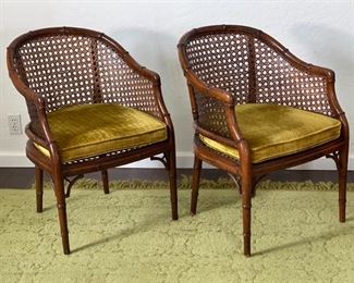 2pc Vintage Mid-century Hekman Cane Chairs PAIR Hollywood Regency 33x22x24in HxWxD
