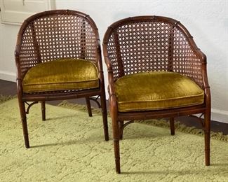 2pc Vintage Mid-century Hekman Cane Chairs PAIR Hollywood Regency 33x22x24in HxWxD