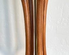 2pc MCM Teak Lamps PAIR Walnut Sculptural Wood Lamps PAIR Danish Modern Cage 35in H x 18 in diameter