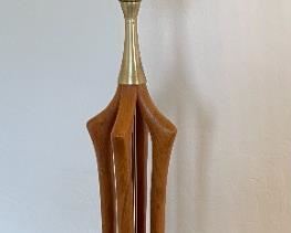 2pc MCM Teak Lamps PAIR Walnut Sculptural Wood Lamps PAIR Danish Modern Cage 35in H x 18 in diameter