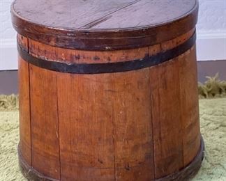 Original 19thc Wood Firkin Sugar Bucket 12 x 14.5in diameter