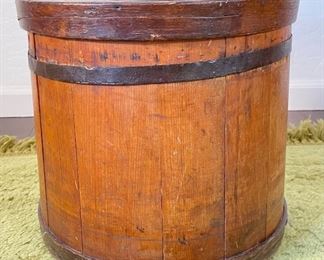 Original 19thc Wood Firkin Sugar Bucket 12 x 14.5in diameter
