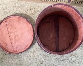 Original 19thc Wood Firkin Sugar Bucket 12 x 14.5in diameter