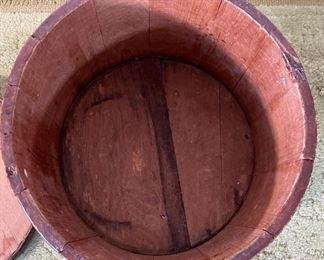 Original 19thc Wood Firkin Sugar Bucket 12 x 14.5in diameter