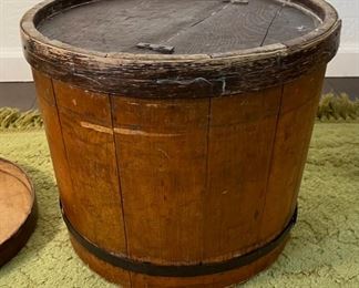 Original 19thc Wood Firkin Sugar Bucket 12 x 14.5in diameter