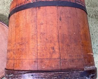 Original 19thc Wood Firkin Sugar Bucket 12 x 14.5in diameter