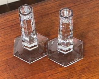 Tiffany & Co. Frank Lloyd Wright 1987 Crystal Glass Candle Holders PAIR FLW 6 x 3.5 x 4in HxWxD