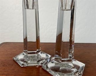 Tiffany & Co. Frank Lloyd Wright 1987 Crystal Glass Candle Holders PAIR FLW 6 x 3.5 x 4in HxWxD