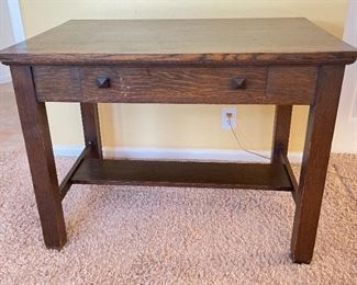 Antique Arts & Crafts Mission Oak Desk Library Table w/ Flip Top Inkwell 28.75 x 39 x 25.75in HxWxD