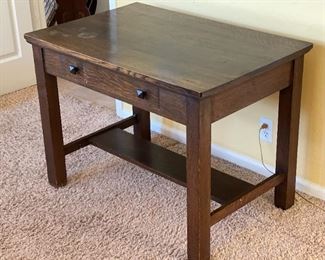 Antique Arts & Crafts Mission Oak Desk Library Table w/ Flip Top Inkwell 28.75 x 39 x 25.75in HxWxD