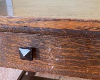 Antique Arts & Crafts Mission Oak Desk Library Table w/ Flip Top Inkwell 28.75 x 39 x 25.75in HxWxD