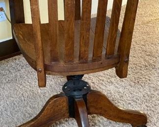 AS-IS Antique Oak Office Chair 34 x 17 x 22in HxWxD