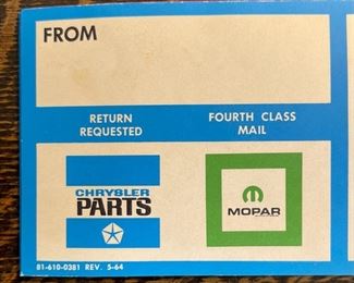 1960s Chrysler Mopar Unused Box Labels Factory Mailing Labels 15 pieces 3 x 7in