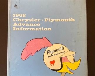 1968 Chrysler Plymouth Advance Information Road Runner Dealer Binder Brochure Holder Performance Team 12.5 x 10.25