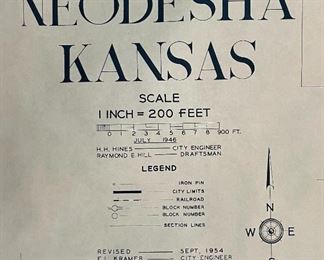 Huge 1954 Map of Neodesha Kansas 42x64in