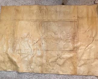 Huge Japanese Embossed Paneled Leather Art Tooled Leatherwork 50x75in