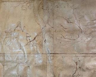 Huge Japanese Embossed Paneled Leather Art Tooled Leatherwork 50x75in