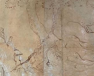 Huge Japanese Embossed Paneled Leather Art Tooled Leatherwork 50x75in