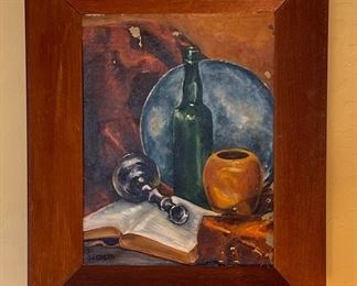 Antique Original Oil Painting Lorbeer Still Life Frame: 24 x 20 x 3in<BR> Image: 17.5 x 13.5