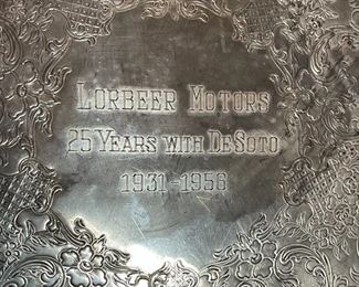 1931-1956 Lorbeer Motors DeSoto 25 years Dealer Silver Platter Dealership Award 14.25 Diameter
