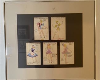 1960s DAZIAN'S DESIGN SERVICE CLUB Costume Cards FRAMED Frame: 29.5 x 34in