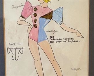 1960s DAZIAN'S DESIGN SERVICE CLUB Costume Cards FRAMED Frame: 29.5 x 34in