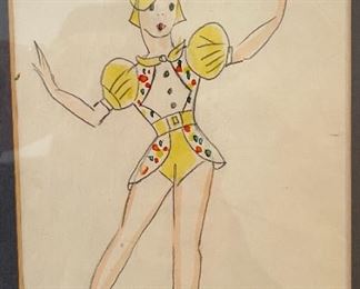 1960s DAZIAN'S DESIGN SERVICE CLUB Costume Cards FRAMED Frame: 29.5 x 34in