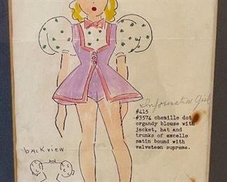 1960s DAZIAN'S DESIGN SERVICE CLUB Costume Cards FRAMED Frame: 29.5 x 34in