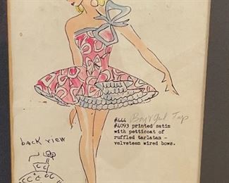 1960s DAZIAN'S DESIGN SERVICE CLUB Costume Cards FRAMED Frame: 29.5 x 34in