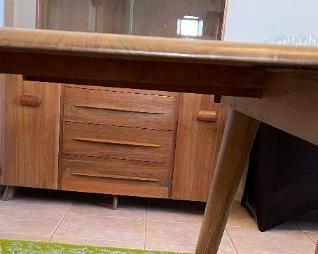 Vintage MCM Carl Bissman Solid Walnut Dining Table w/4 Chairs Mid Century Modern Table: 29x42x28-72-82-92in HxWxD