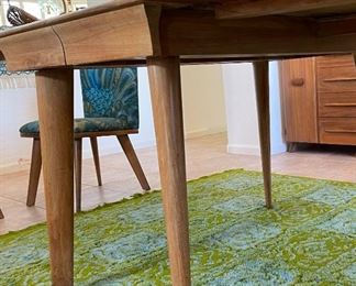 Vintage MCM Carl Bissman Solid Walnut Dining Table w/4 Chairs Mid Century Modern Table: 29x42x28-72-82-92in HxWxD