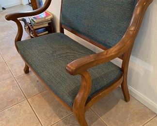 Vintage Wood Frame Upholstered Settee Bench Loveseat 36x45x26in HxWxD