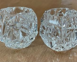2pc Tiffany & Co Candle Holders Rock Cut Votive PAIR 3x3.25x3.25in HxWxD