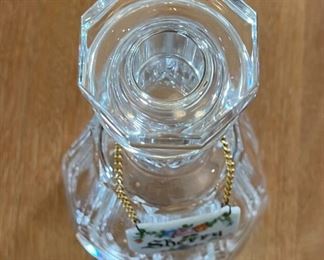 Baccarat Talleyrand Crystal Decanter With Limoges Porcelain Sherry bage 9in H x 5in Diameter