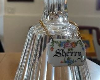 Baccarat Talleyrand Crystal Decanter With Limoges Porcelain Sherry bage 9in H x 5in Diameter