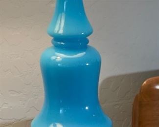 2pc Vintage Blue Glass Curvaceous Lamps PAIR Edward Alden 28 x 12in diameter