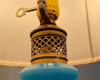 2pc Vintage Blue Glass Curvaceous Lamps PAIR Edward Alden 28 x 12in diameter