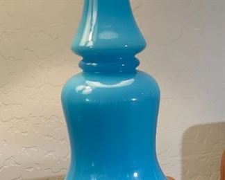 2pc Vintage Blue Glass Curvaceous Lamps PAIR Edward Alden 28 x 12in diameter