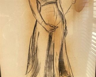 Karl Mattern Original Art Pregnant Woman Sketch Signed To Betty K.M. Frame: 28.25 x 21.25