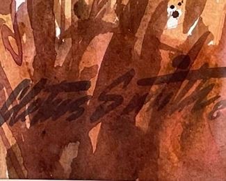 Original Art Watercolor Santa Fe Home on Hill by Cletus Smith 1987 Frame: 22 x 29.5in <BR>Image: 14.5 x 21in