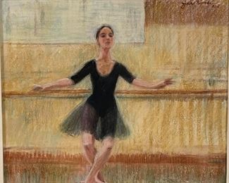 Original Art Jill Bush Ballerina Pastel Drawing Frame: 18 x 20in <BR>Image: 11.5 x 13.25in